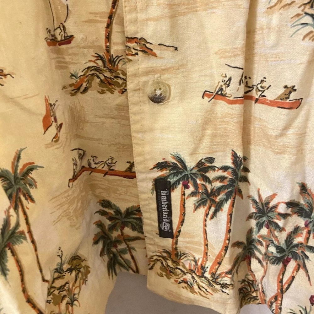 Timberland Logo Men Performance Hawaiian Button Down Short Sleeves Collar Shirt - Picture 3 of 11